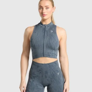 Adapt Camo Seamless Zip Up Crop Top