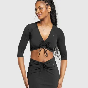 Ruche 3/4 Sleeve Crop Top