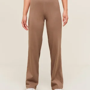 Ribbed Cotton Straight Leg Pants - Mocha Mauve/Black, XS
